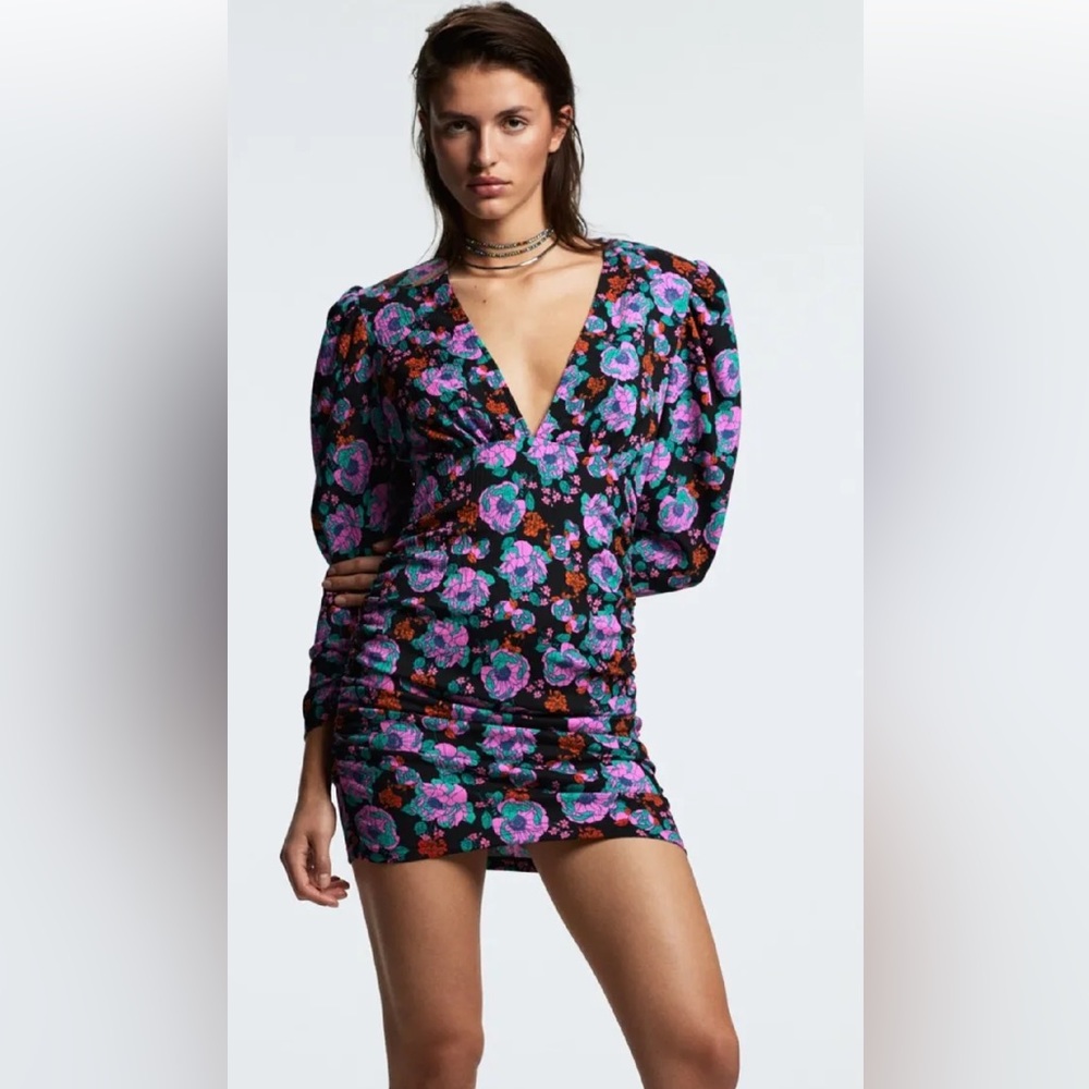 Zara Floral Ruched Mini Dress
